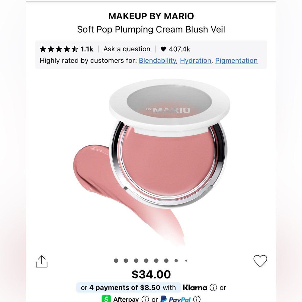 Makeup by Mario soft pop plumping cream blush veil! Color: barely blushing